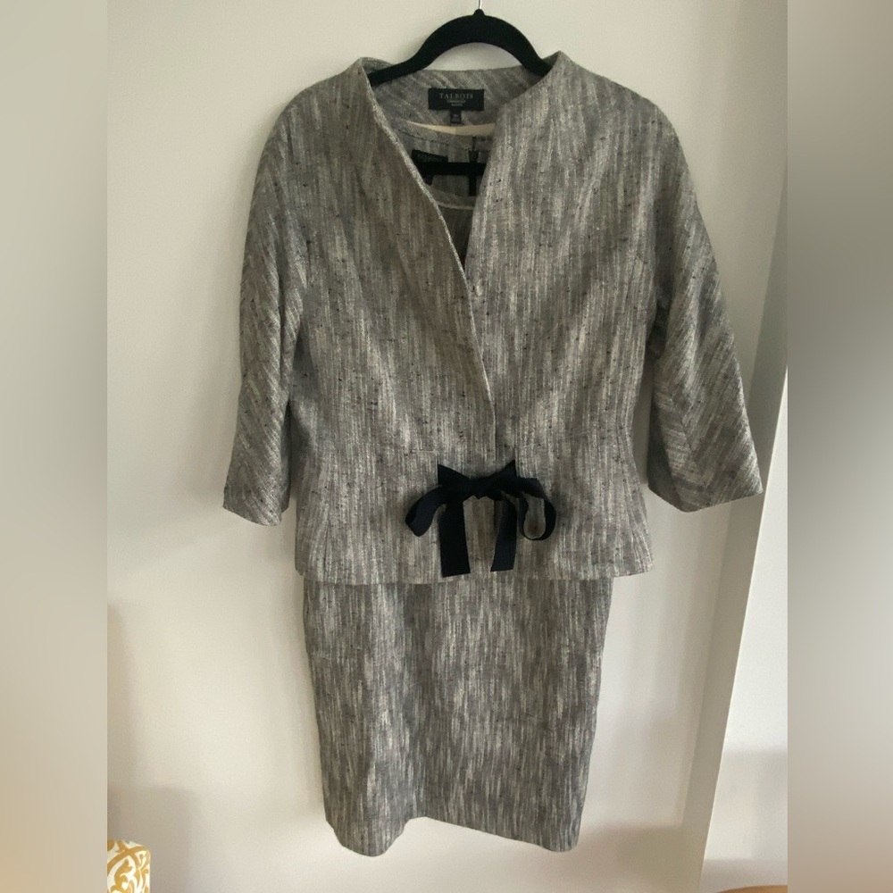 Talbots Gray Dress with Black Bow Accent